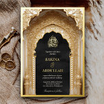 Invitation En Aluminium Arc islamique royal Noir Musulman Mariage Or<br><div class="desc">Éblouissez vos invités avec cette élégante invitation de mariage islamique avec une belle arche avec des détails complexes et de vrais éléments en feuille d'or. Ajoutez simplement les détails de votre événement sur ce modèle facile à utiliser pour en faire une invitation unique.</div>