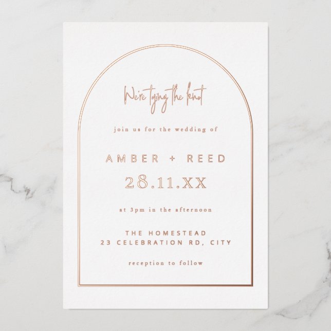Invitation En Aluminium Arc moderne Mariage Real Rose Gold Foil (Recto)