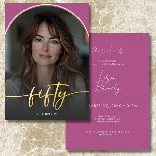 Invitation En Aluminium Arc rose minimal moderne Cinquantième anniversaire