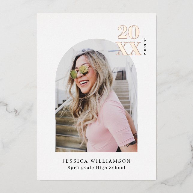 Invitation En Aluminium Arc rose moderne - Photo Grad Rose or réel (Recto)