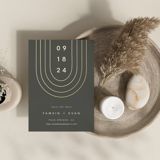 Invitation En Aluminium Arche à huile | Minimal moderne Enregistrer la car (Créateur téléchargé)