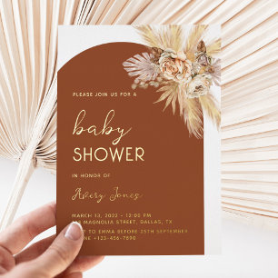 Invitation En Aluminium Arche de Baby Shower Moderne Bohème en Herbe de Pa