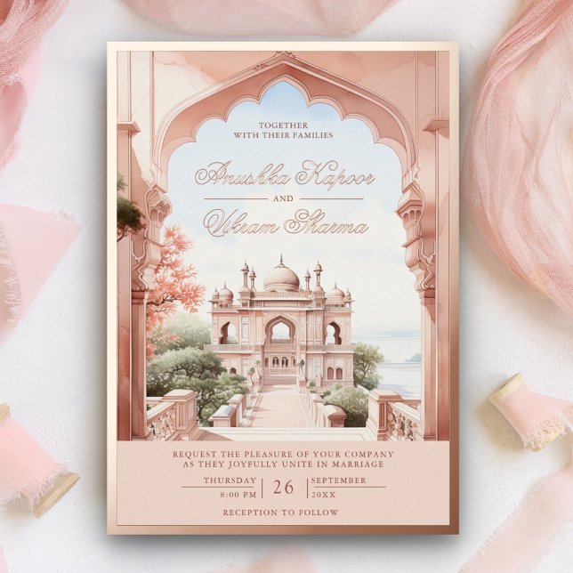 Invitation En Aluminium Arche de marbre rose Palais Indien Mariage Rose or (Créateur téléchargé)