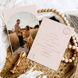 Invitation En Aluminium Arche de mariage à monogramme floral rose classiqu