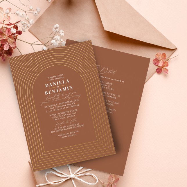 Invitation En Aluminium Arche de mariage en terre cuite Boho et code QR RS (Créateur téléchargé)