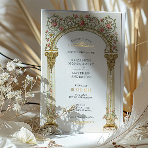 Invitation En Aluminium Arche d'or orné victorien et Mariage de roses rose