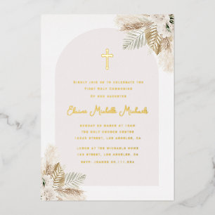 Invitation En Aluminium arche en herbe de la pampa pour première communion