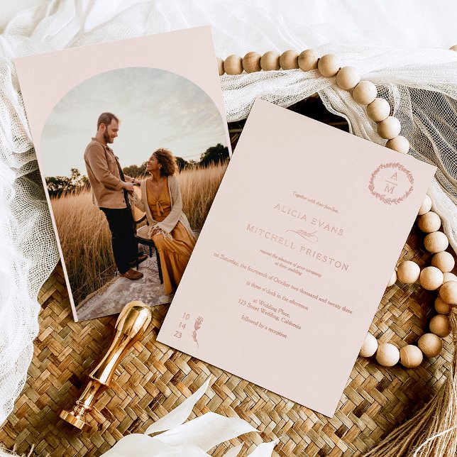 Invitation En Aluminium Arche mariage classique à monogramme rose floral (Créateur téléchargé)