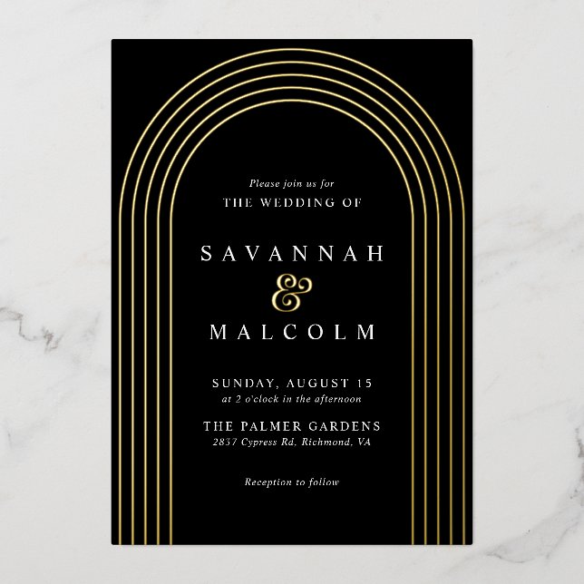 Invitation En Aluminium Arche minimale | Mariage Gold et Black Simple Luxe (Recto)