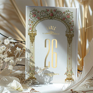 Invitation En Aluminium Arche Or Orné & Roses Rose Numéro de tableau