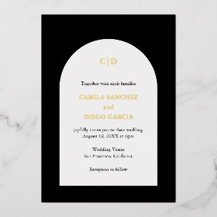 Invitation En Aluminium Arche simple Noir Monogramme Mariage moderne