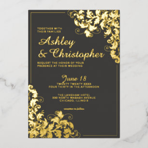 Invitation En Aluminium Ardoise botanique Gris Corner Mariage photo Or