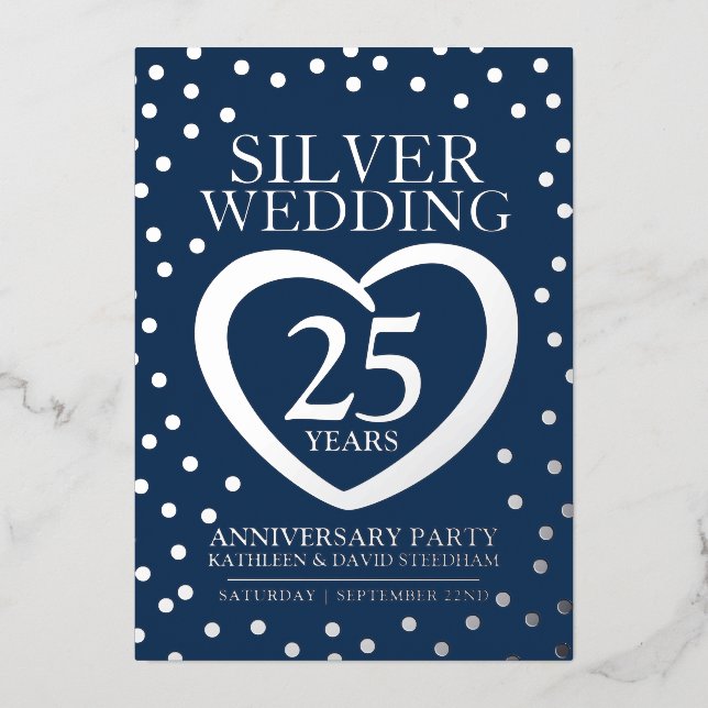 Invitation En Aluminium Argent mariage anniversaire 25e fête bleu argent (Recto)