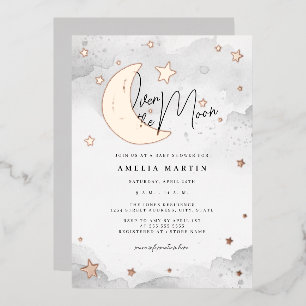 Invitation En Aluminium Argent or rose sur le Baby shower de la lune