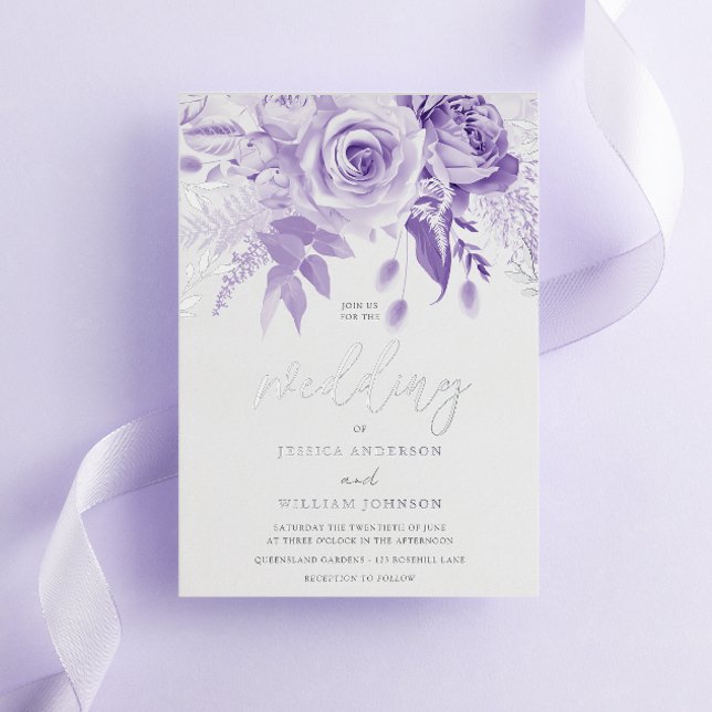 Invitation En Aluminium Argent Rose violet enchanté Mariage (Créateur téléchargé)