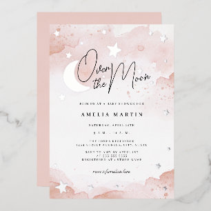 Invitation En Aluminium Argent roux au-dessus du Baby shower de la Lune
