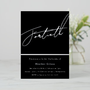 Invitation En Aluminium Argent Script 40e fête d'anniversaire Argent