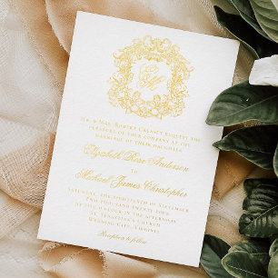Invitation En Aluminium Armoiries de monogramme élégant vintage mariage or