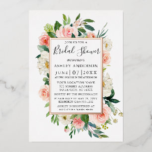 Invitation En Aluminium Arrosoir de Mariage Aquarelle Rose Floral Or Rose