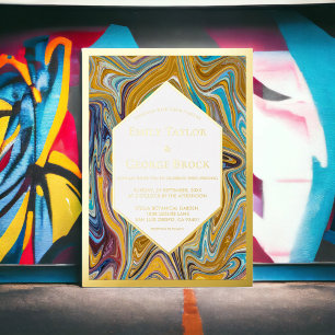 Invitation En Aluminium Art Abstrait moderne peinture Liquide Mariage Or