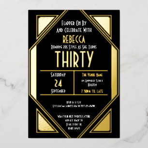 Invitation En Aluminium Art Déco 30e anniversaire noir or réel