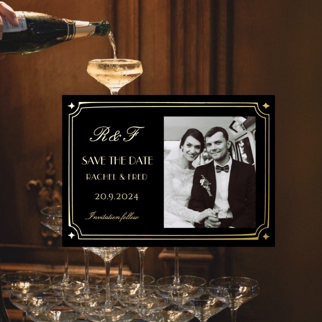 Invitation En Aluminium Art Déco élégant Black Gold 20s Classic (Créateur téléchargé)