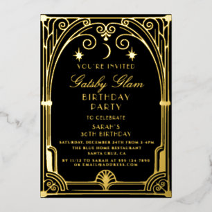 Invitation En Aluminium Art Déco élégant Black Gold 20s Classic Anniversai