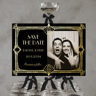 Invitation En Aluminium Art Déco Elegant Black Gold 20s enregistrer la dat