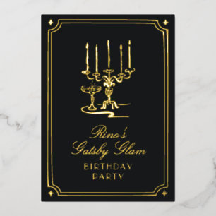 Invitation En Aluminium Art Déco Élégant Mariage Classique Noir Or 20s