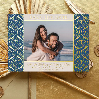 Invitation En Aluminium Art Déco Floral Lotus Mariage Enregistrer La Date