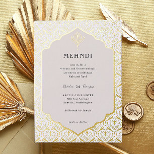 Invitation En Aluminium Art Déco Floral Lotus Mehndi Or