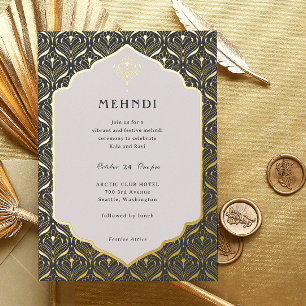 Invitation En Aluminium Art Déco Floral Lotus Mehndi Or