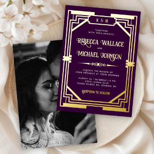 Invitation En Aluminium Art Déco géométrique vintage mariage or violet