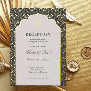 Invitation En Aluminium Art Déco Gold Floral Lotus Réception de mariage