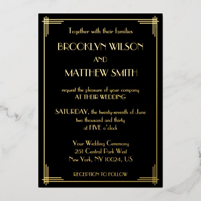 Invitation En Aluminium Art Déco Grand Gatsby or Mariage (Recto)