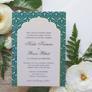 Invitation En Aluminium Art Déco Lotus Gold Floral Mariage
