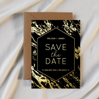 Invitation En Aluminium Art Déco Mariage Hexagon moderne Enregistrer la da