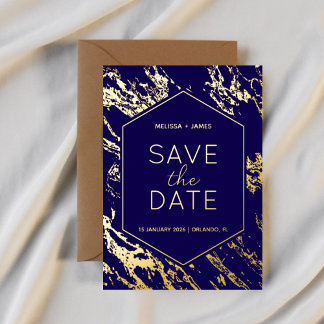 Invitation En Aluminium Art Déco Mariage Hexagon moderne Enregistrer la da