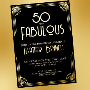 Invitation En Aluminium Art Déco Moderne 50 ans et Fabulux Anniversaire