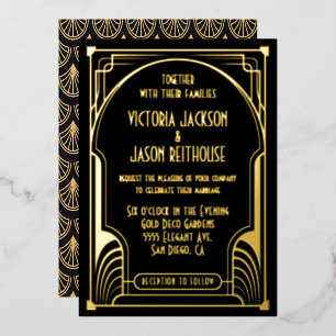 Invitation En Aluminium Art Déco Nouveau Mariage Gold & Black Mariage