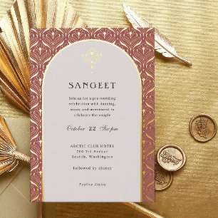 Invitation En Aluminium Art Déco or Floral Mariage indien Sangeet