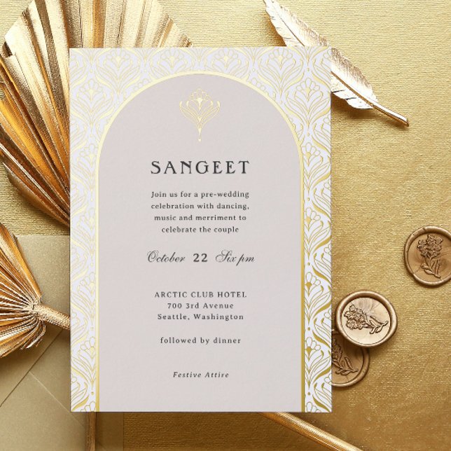 Invitation En Aluminium Art Déco or Floral Mariage indien Sangeet (sangeet invitation, indian wedding invitation, hindu wedding invitation, art deco gold foil invite)