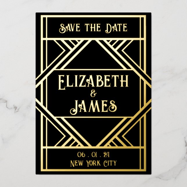 Invitation En Aluminium Art Déco Save the Date (Recto)