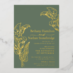 Invitation En Aluminium Art minimaliste de lys calla mariage vert or