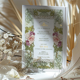 Invitation En Aluminium Art Nouveau Alphonse Mucha Mauve Rose Poussiéreuse