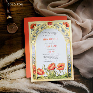 Invitation En Aluminium Art Nouveau Bold Fleur sauvage de pavoies brillant