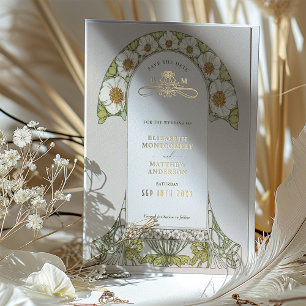 Invitation En Aluminium Art Nouveau Enregistrer la date Mariage Gold Foil