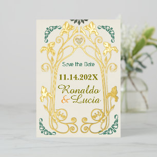 Invitation En Aluminium Art Nouveau Gold Green Botanical Enregistrer la da