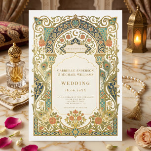 Invitation En Aluminium Art nouveau islamique arabesque damassé arche musu