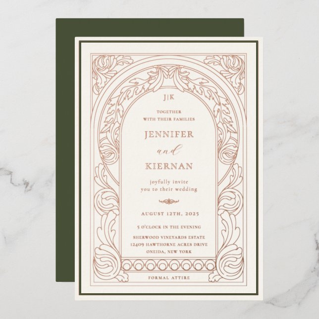 Invitation En Aluminium Art Nouveau Mariage d'arc de verdure (Recto/Verso)